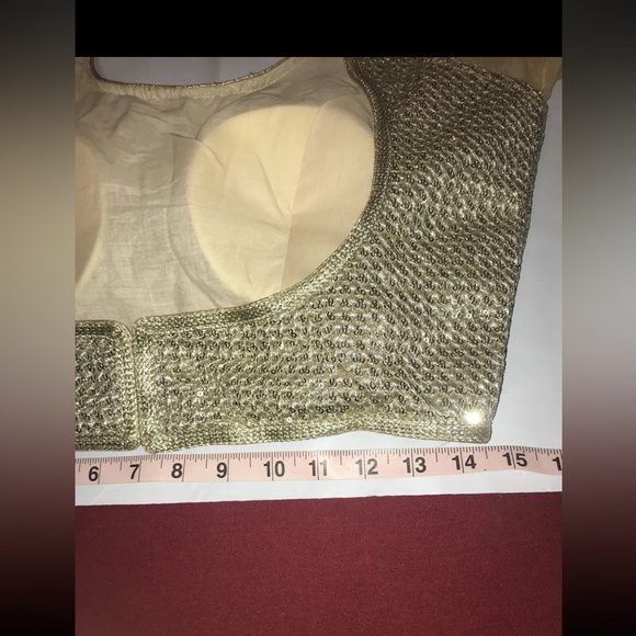 genie GOLD Belly dancer top Gypsy cropped mermaid sheer sleeves dance shirt S M - Picture 10 of 13